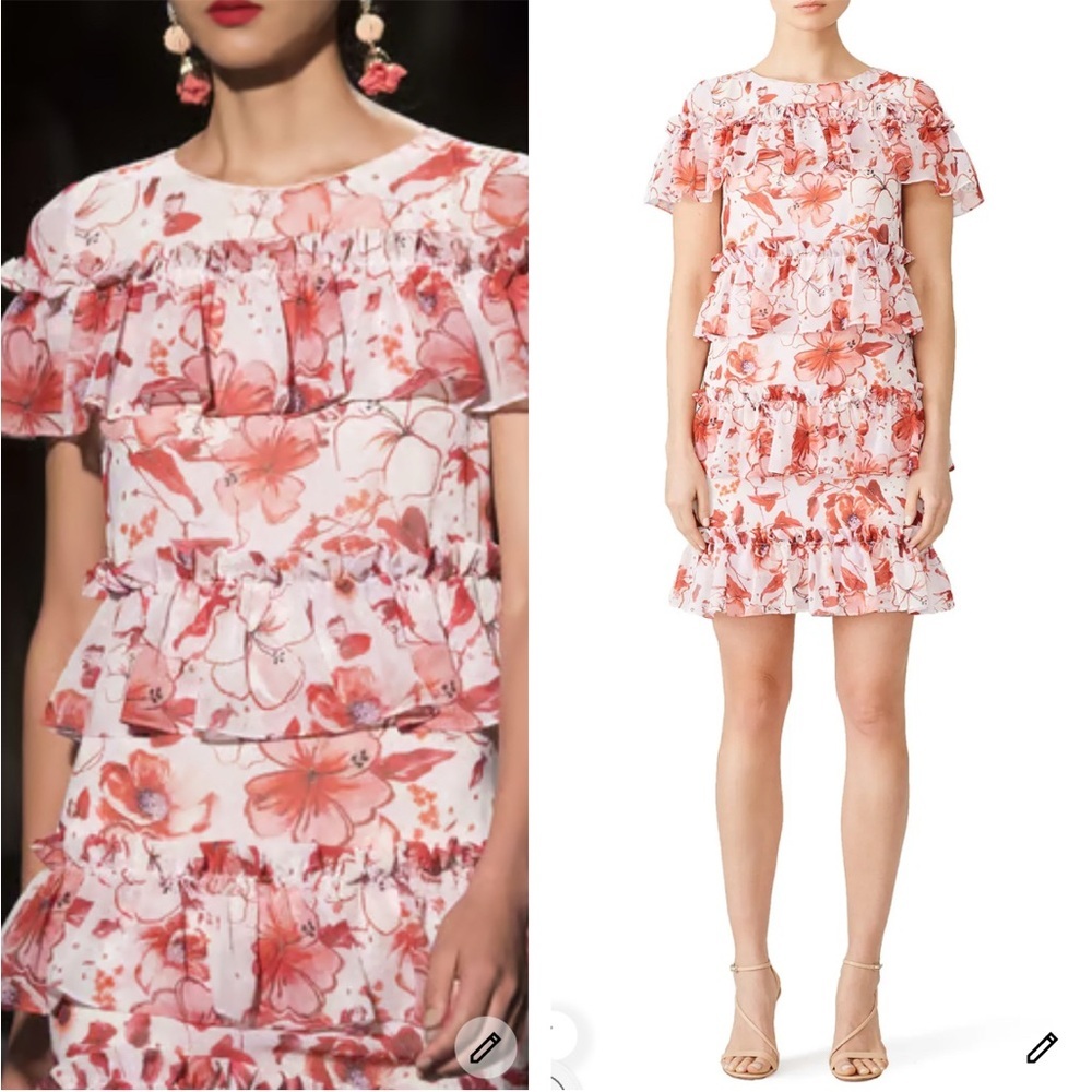 Badgley Mischka‎ Pink Floral Tiered Ruffle Sheath Dress Size 18 Easter Party